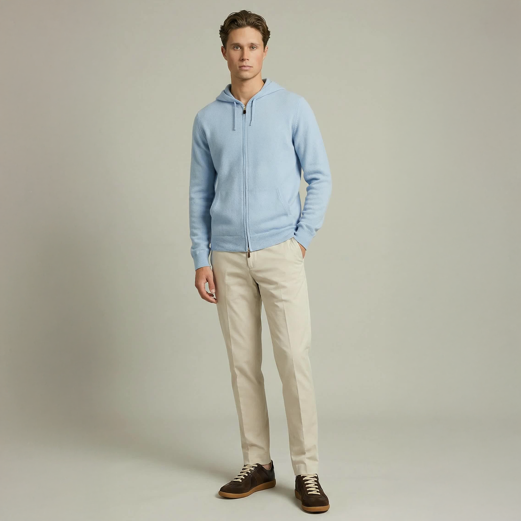 Ljusblå Kashmir Zip Hoodie