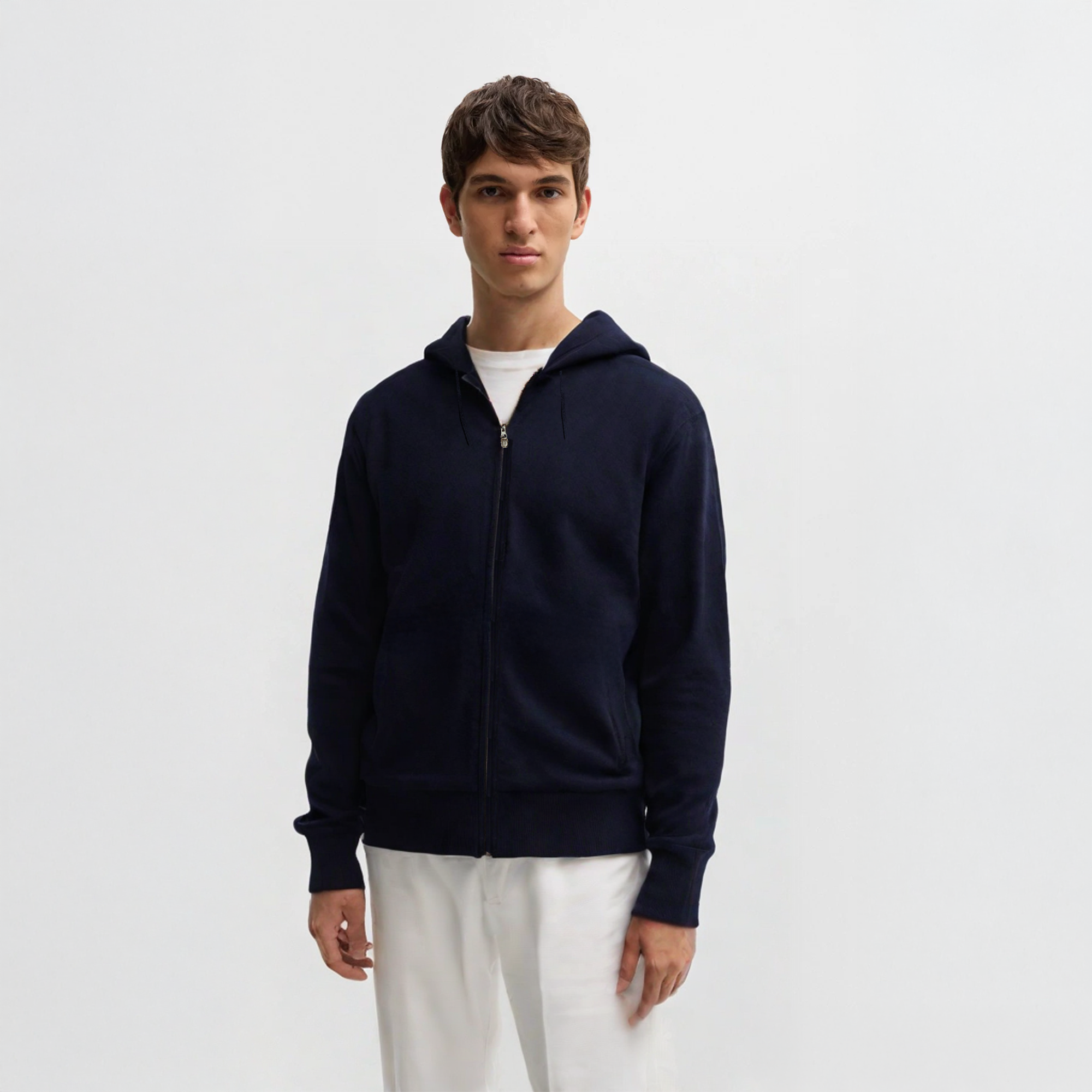 Navy Blue Cashmere Zip Hoodie