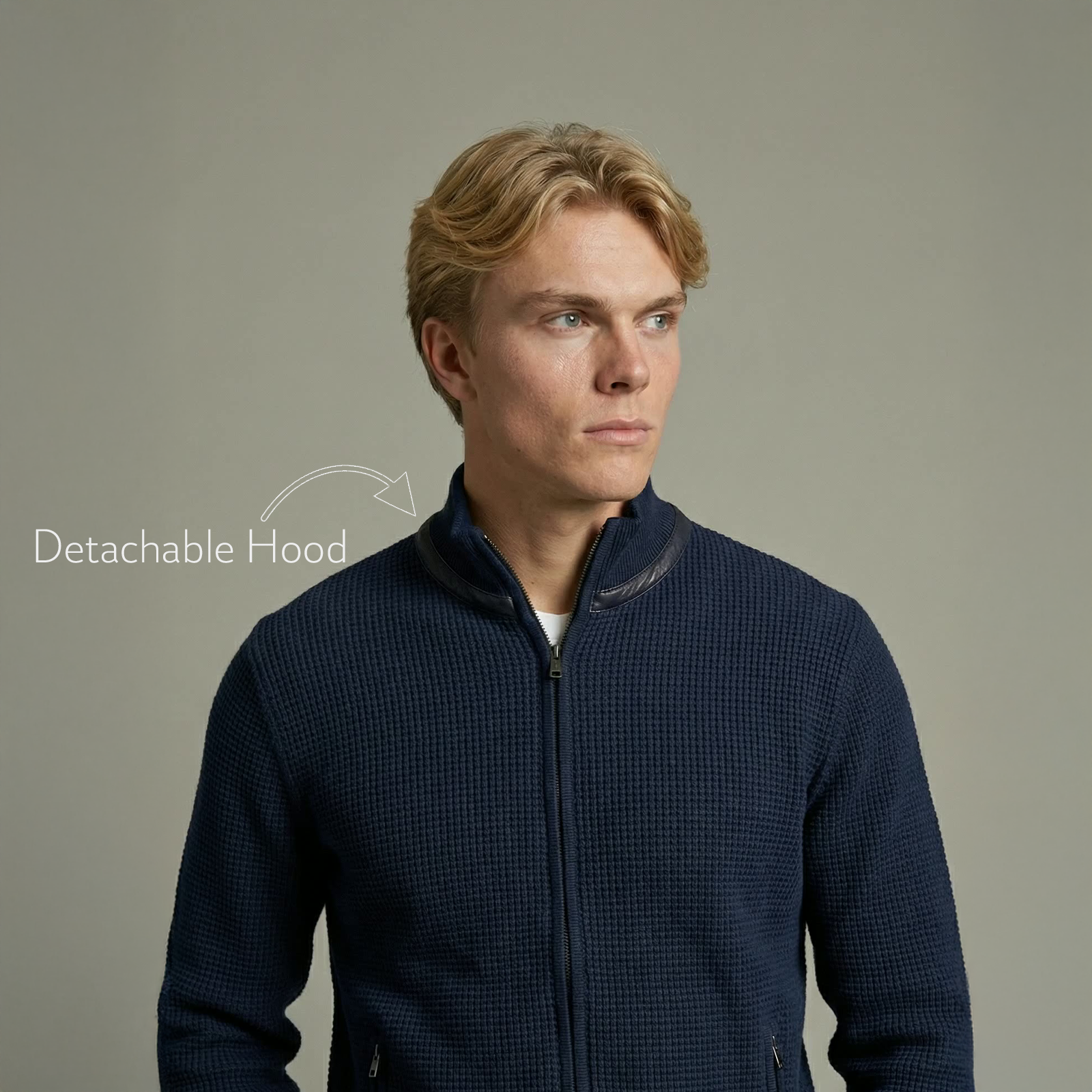 Waffle Knitted Cardigan - Padded hood