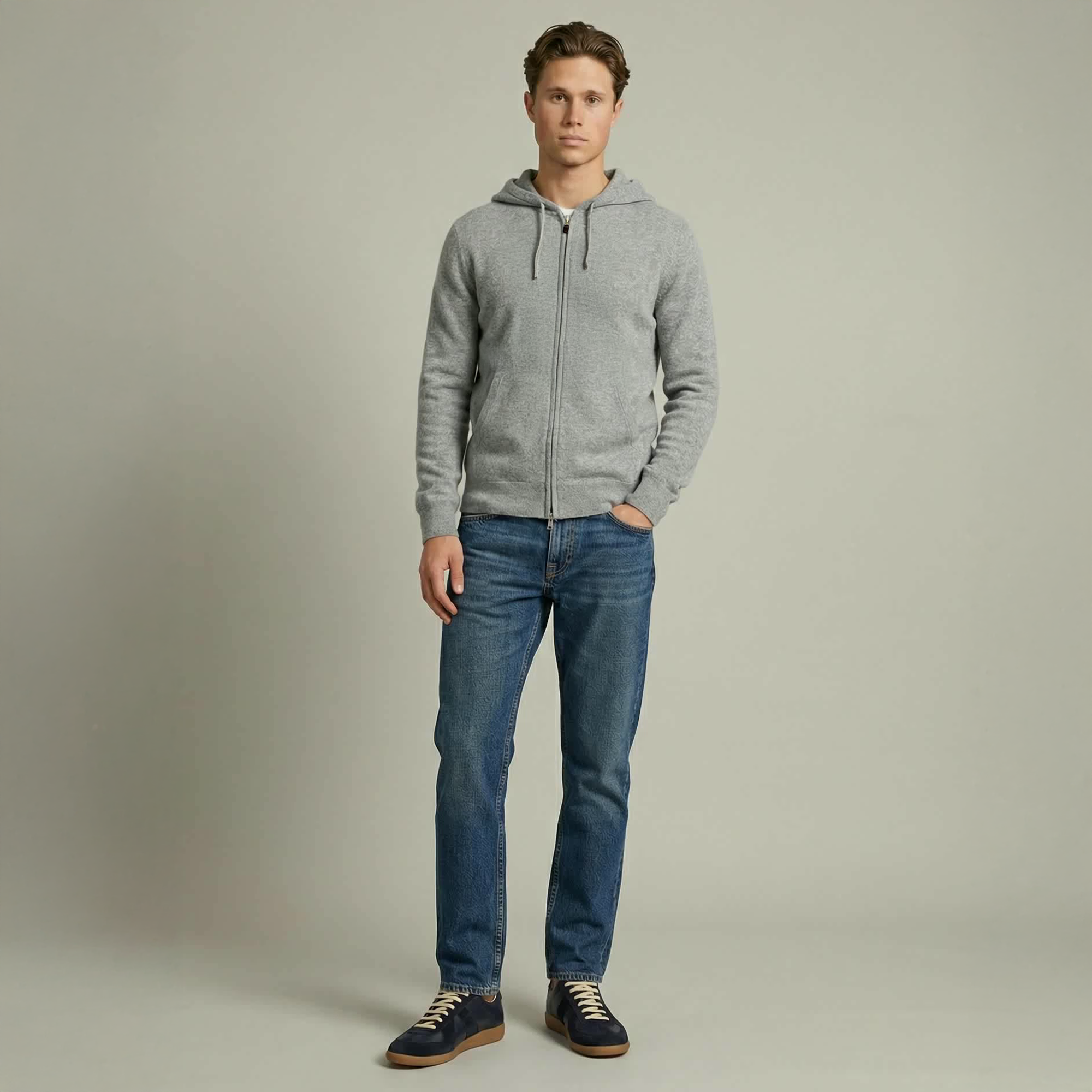 Grå Kashmir Zip Hoodie