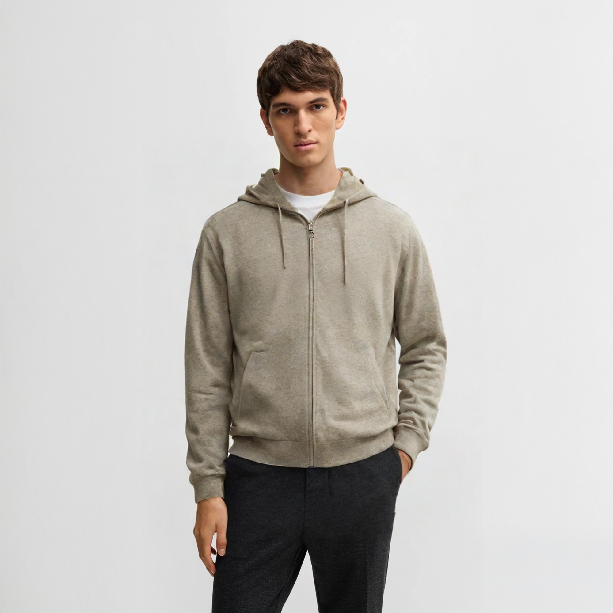 Khaki Cashmere Zip Hoodie
