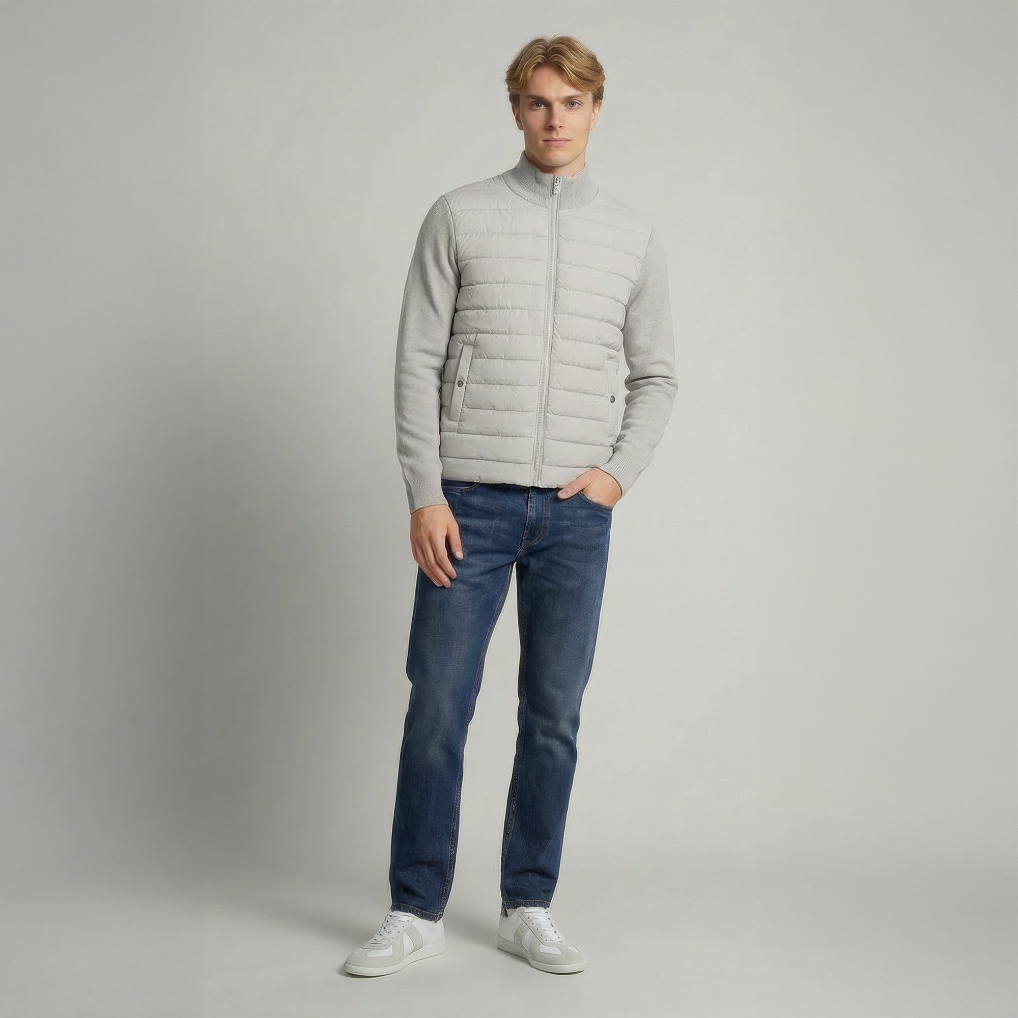 Merino Cardigan Zip Jacket Light Grey