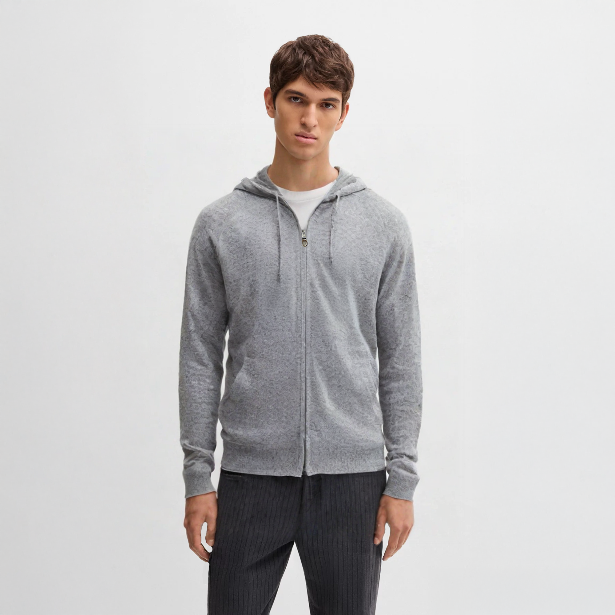 Gray Cashmere Zip Hoodie