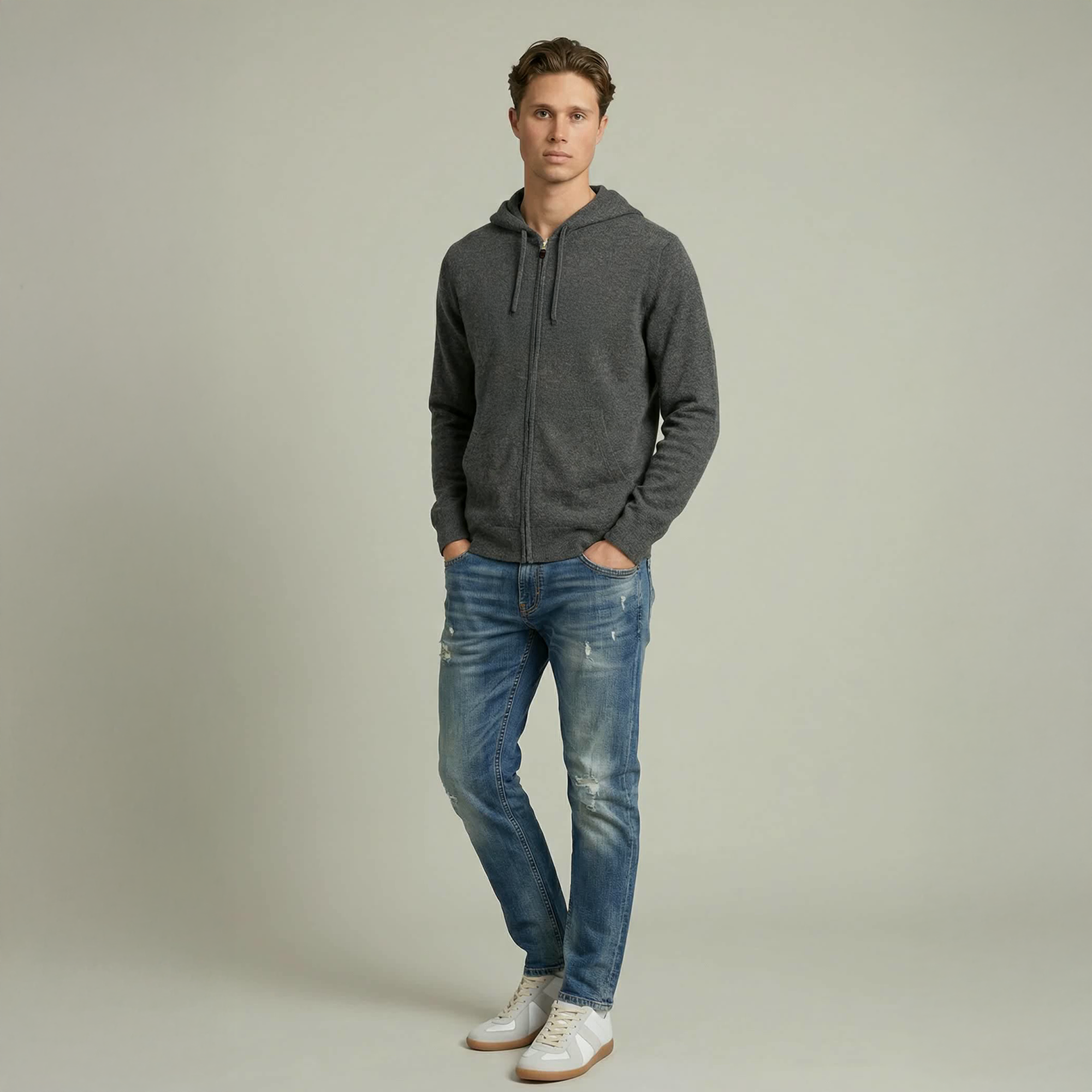 Mörkgrå Kashmir Zip Hoodie