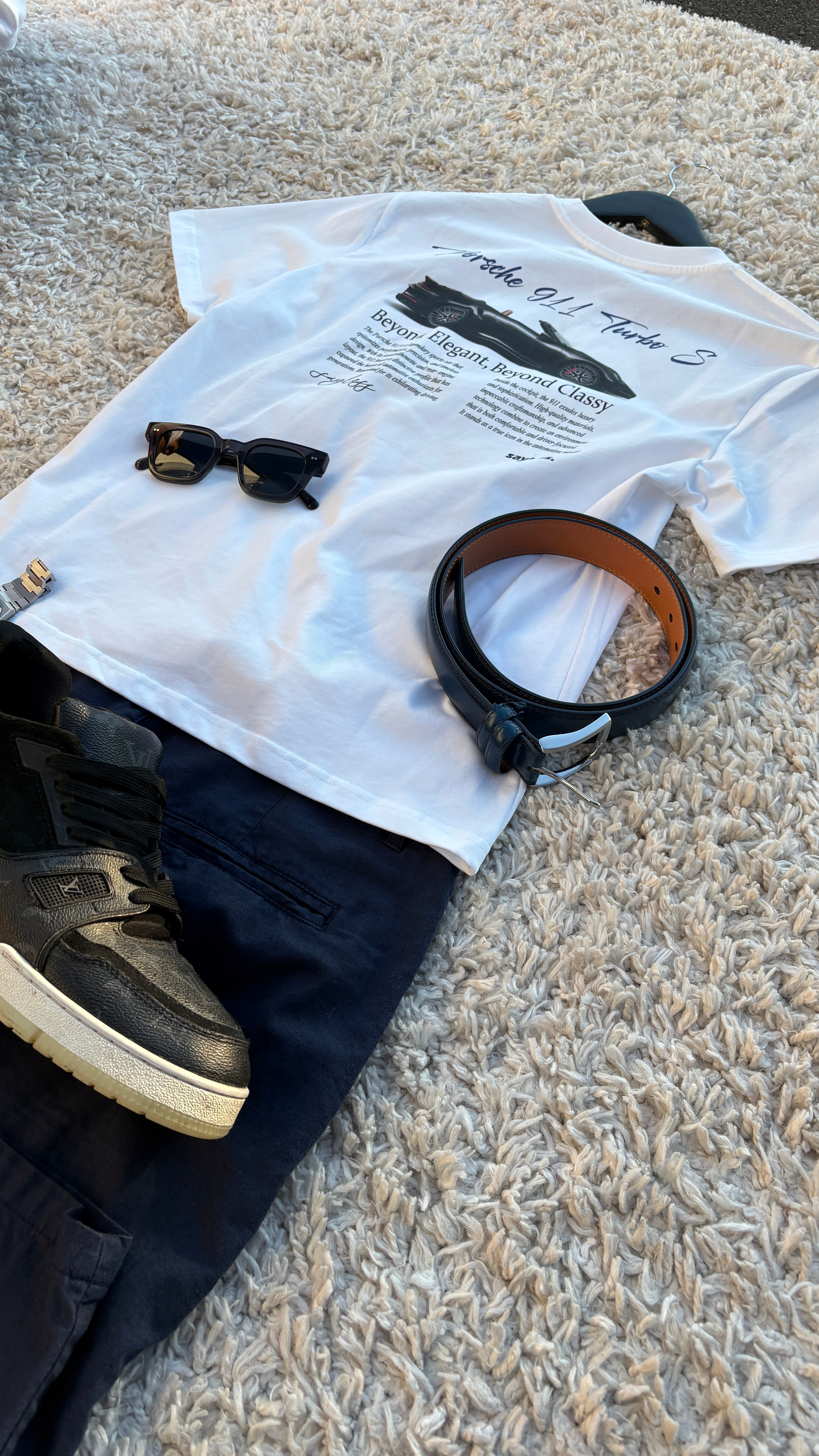 Vit Porsche T-shirt 180gsm | White Porsche T-shirt 180gsm