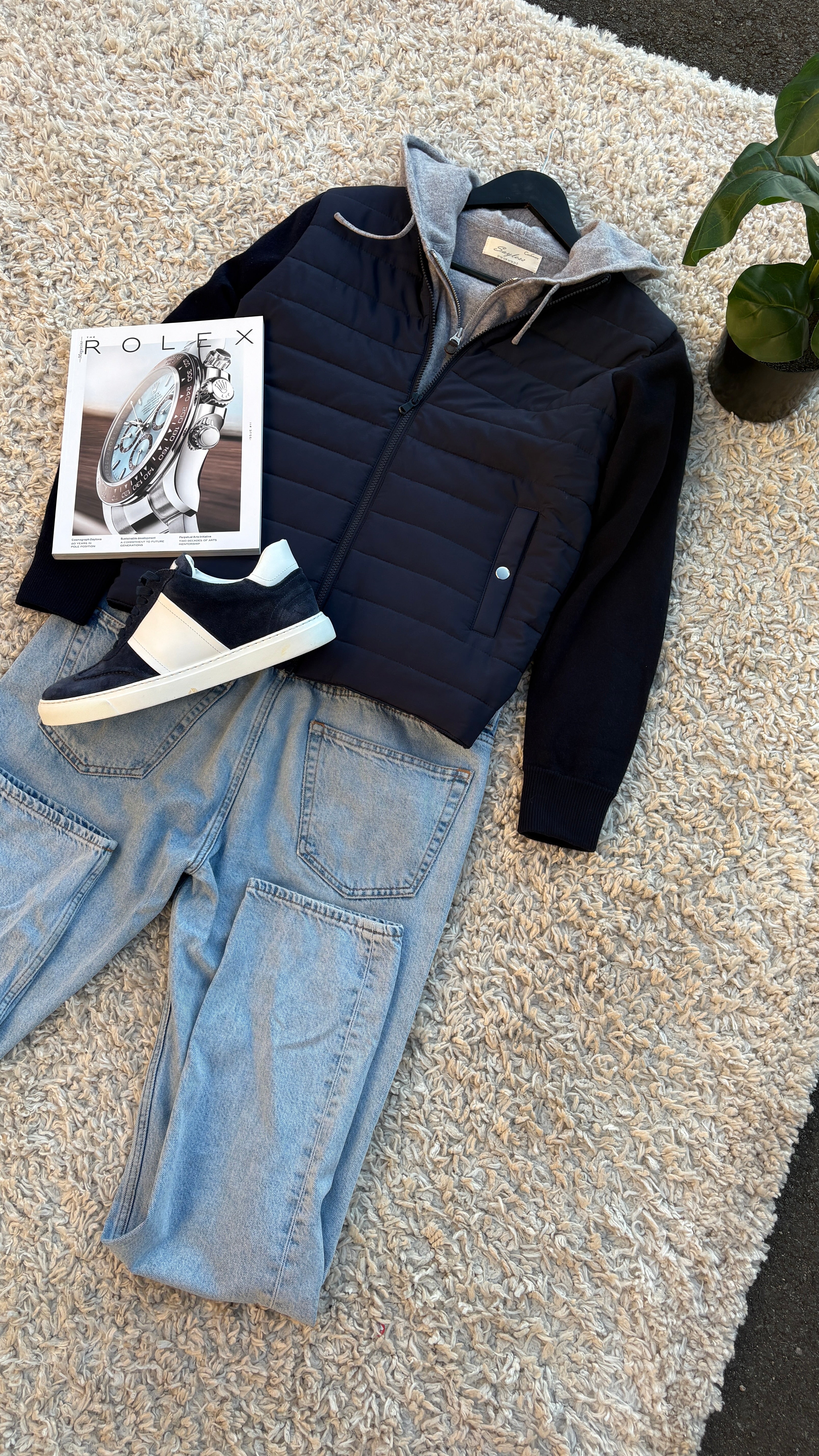 Grå kashmir hoodie med ullcardigan | Grey cashmere hoodie with wool cardigan