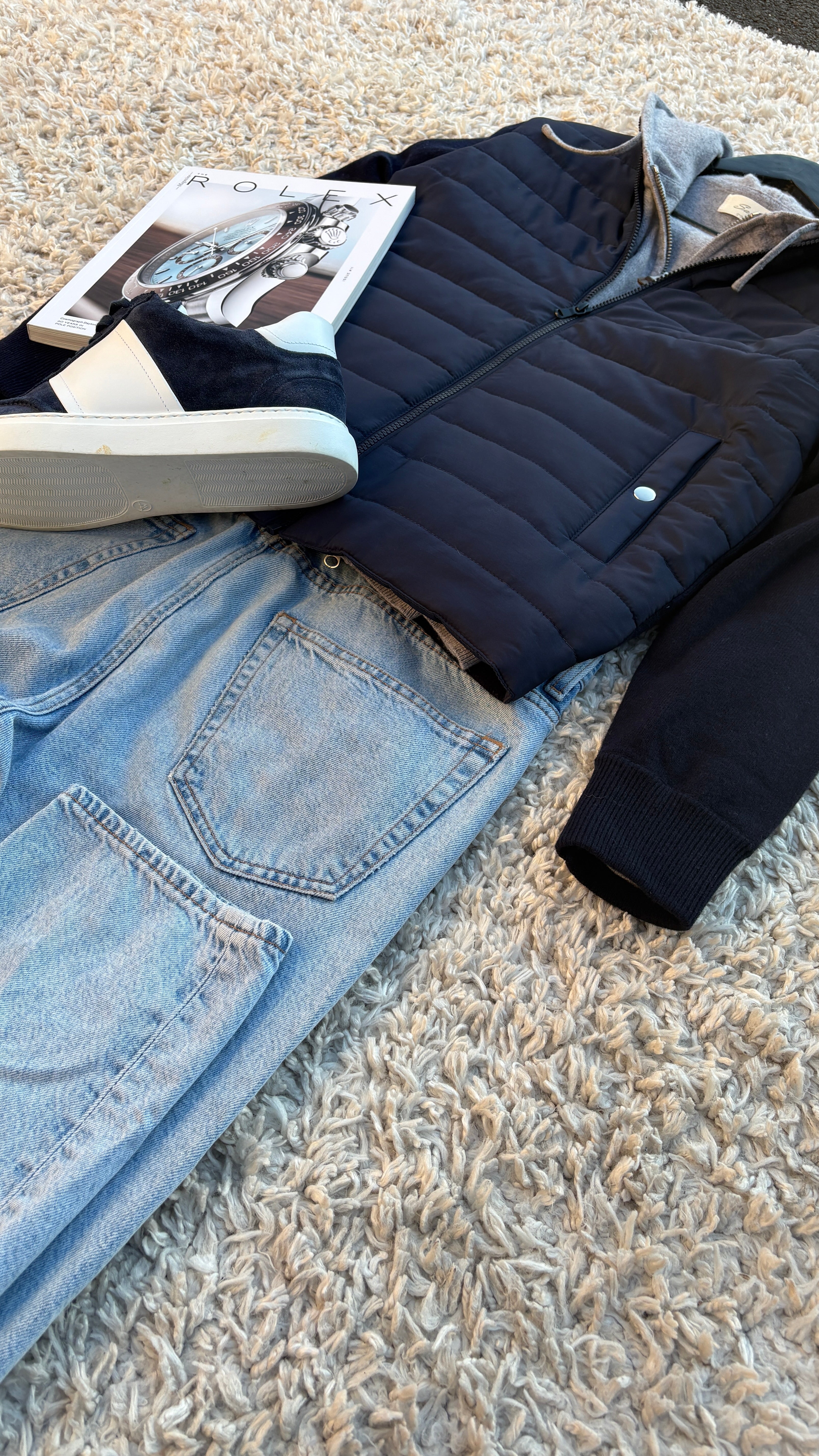 Grå kashmir hoodie med ullcardigan | Grey cashmere hoodie with wool cardigan