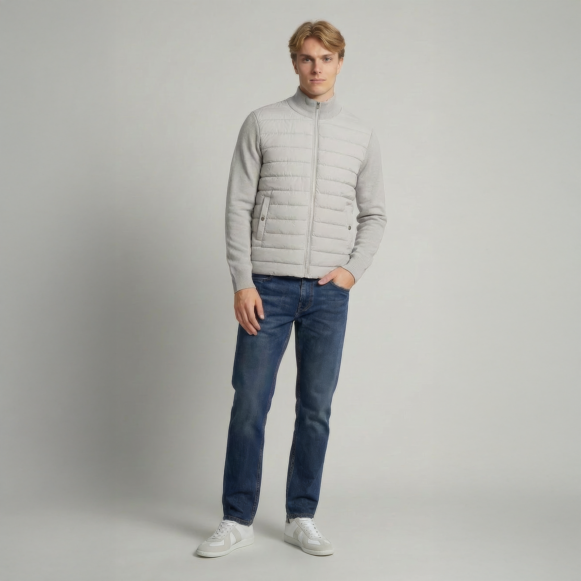 Merino Cardigan Zip Jacket Light Grey