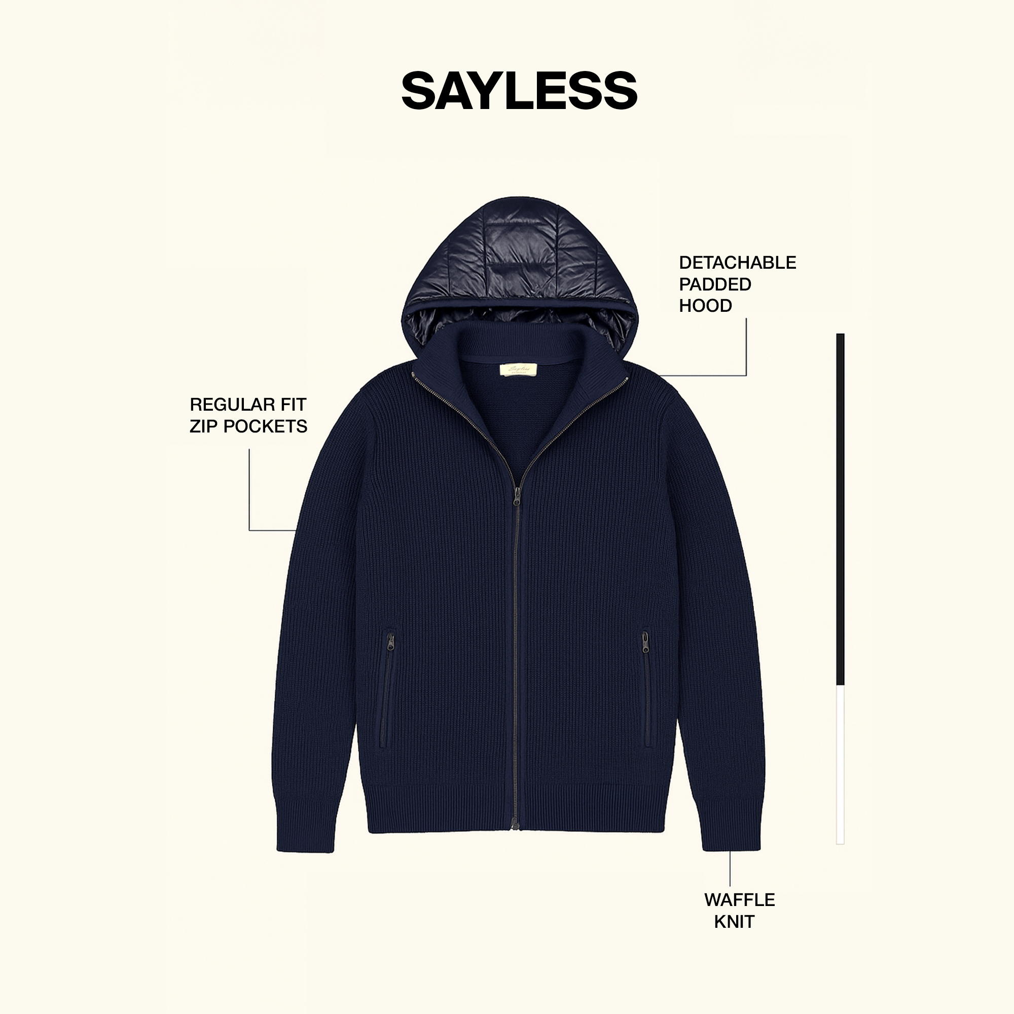 Waffle Knitted Cardigan Navy - Padded hood