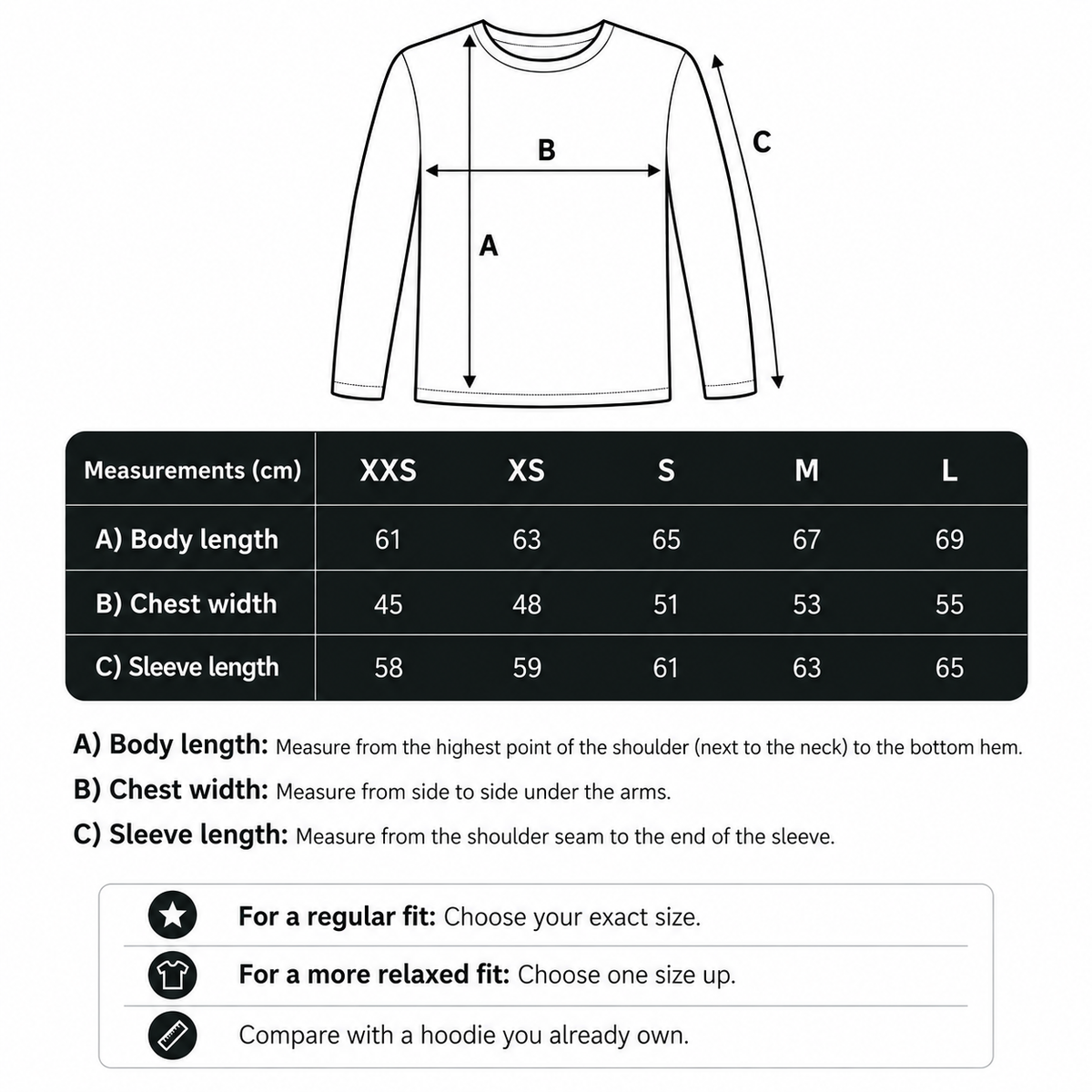 Storleksguide för Ljusblå Kashmir Hoodie