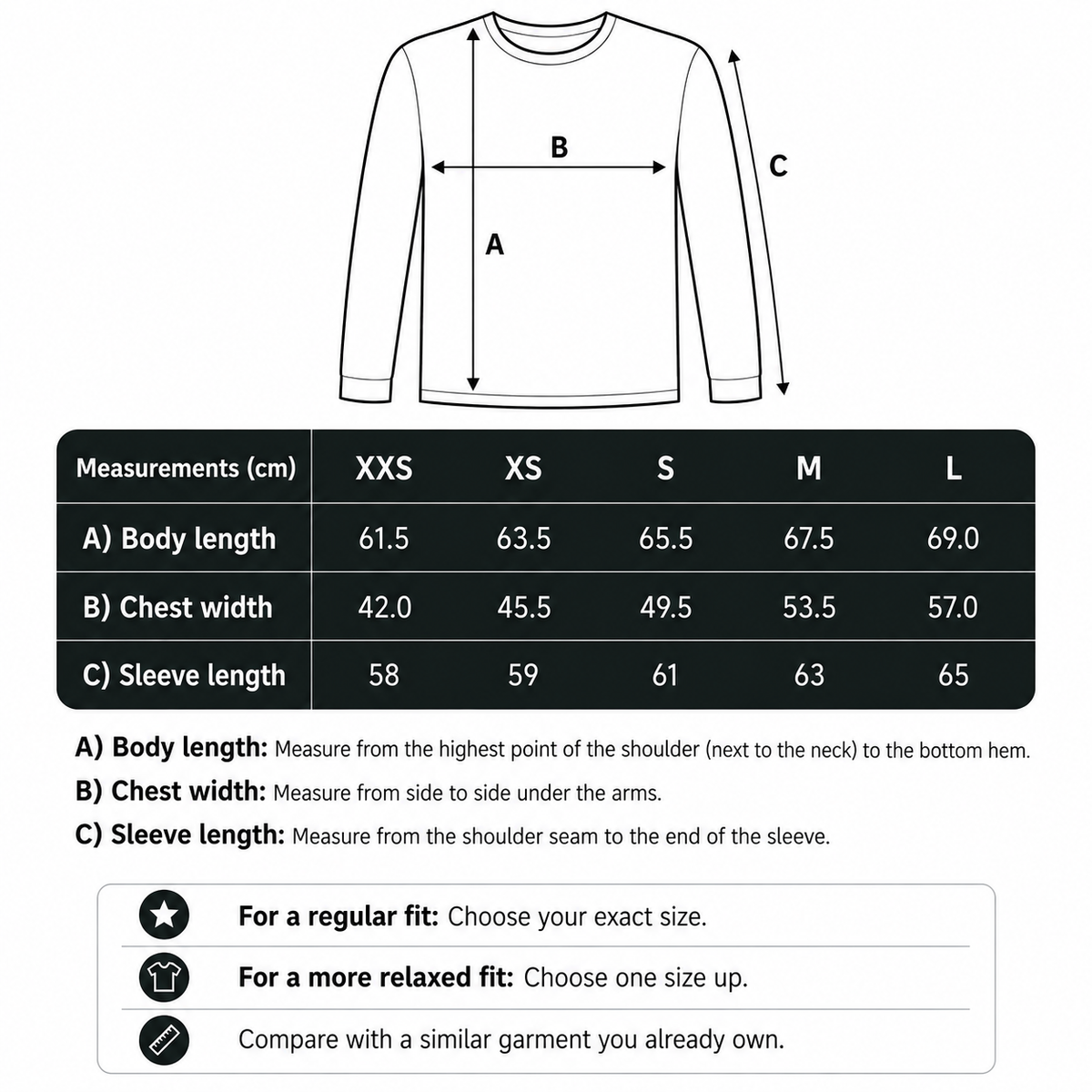 Storleksguide för Khaki Kashmir Sweatshirt